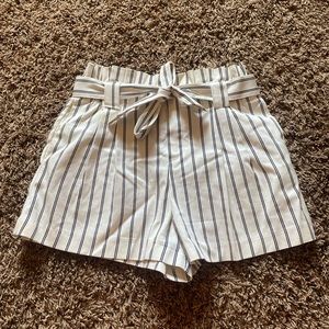 Zara Striped High Waisted Paper Bag Shorts